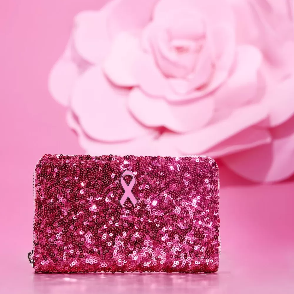 Breast Cancer Research Foundation Exclusive Pink Ribbon Sequin Zip Around Wallet Best Sale