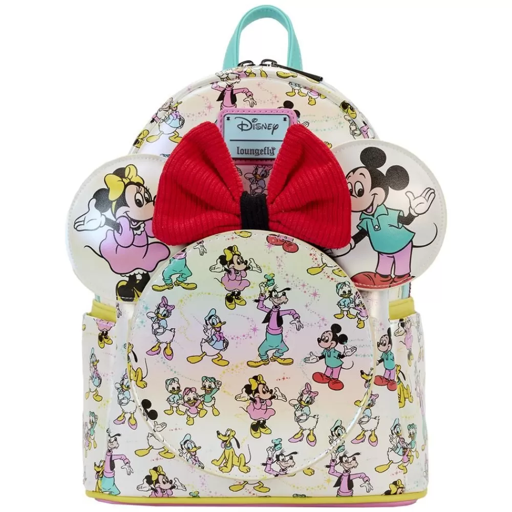 Disney 100 Mickey & Friends Classic All-Over Print Iridescent Mini Backpack With Ear Headband Sale