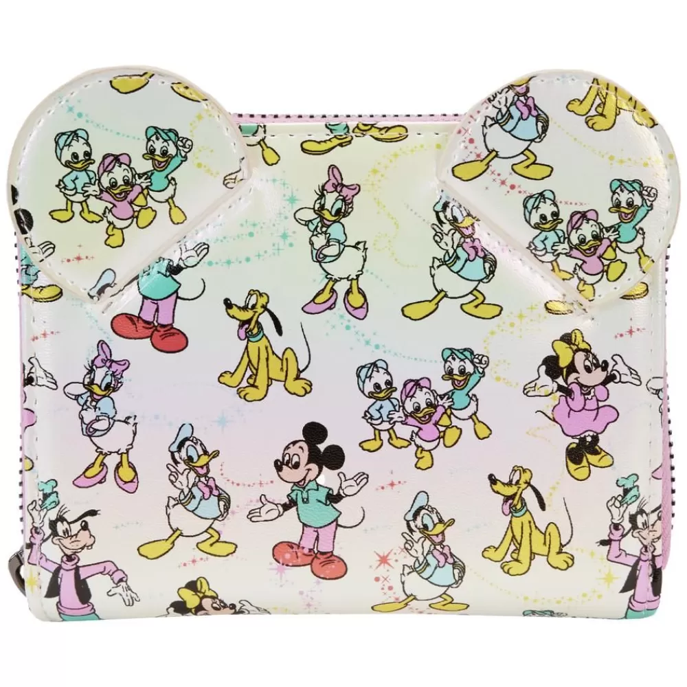 Disney 100 Mickey & Friends Classic All-Over Print Iridescent Zip Around Wallet Store