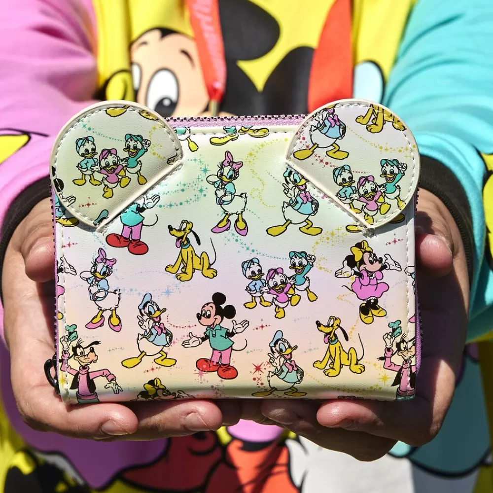 Disney 100 Mickey & Friends Classic All-Over Print Iridescent Zip Around Wallet Store