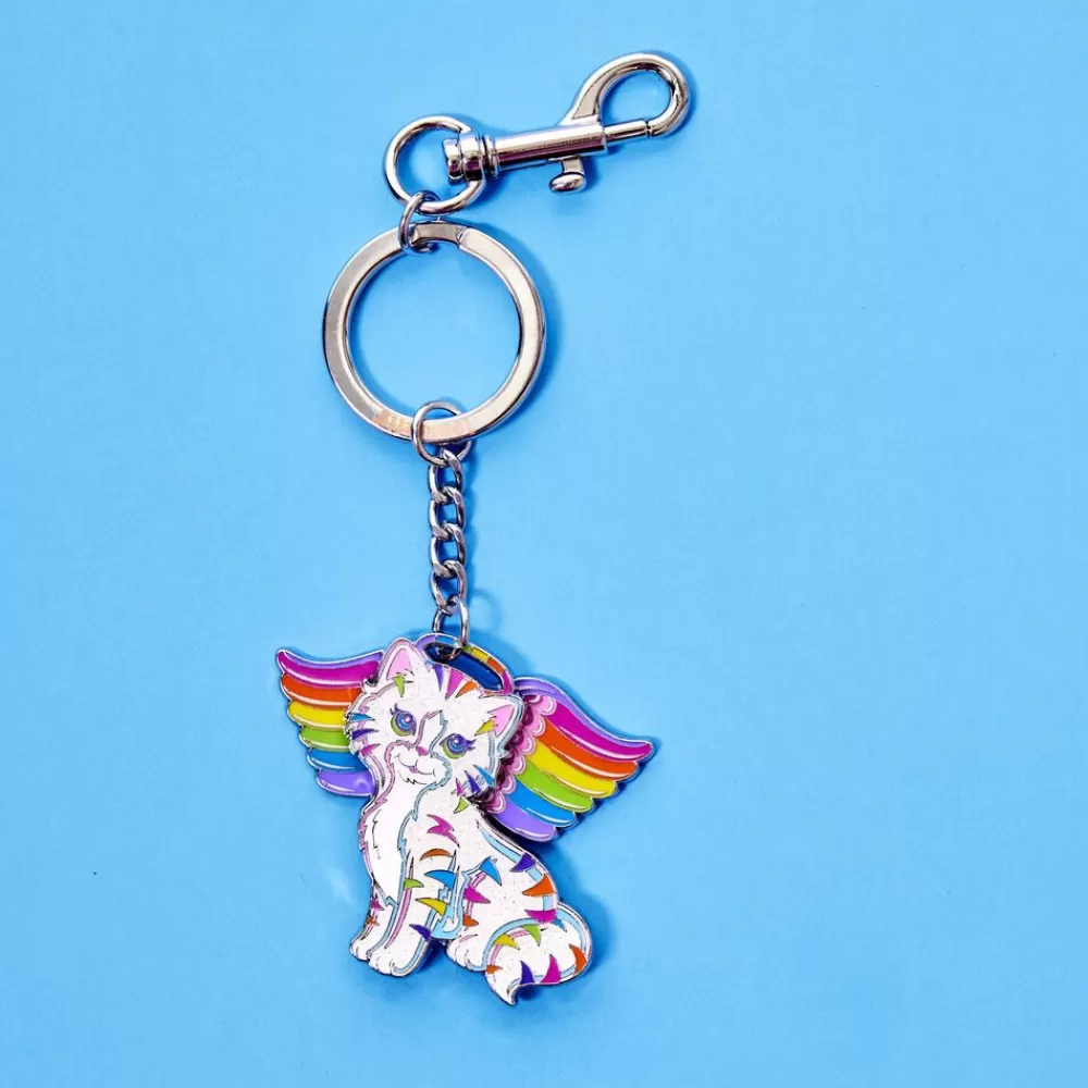 Lisa Frank Holographic Glitter Angel Kitty Moving Keychain New