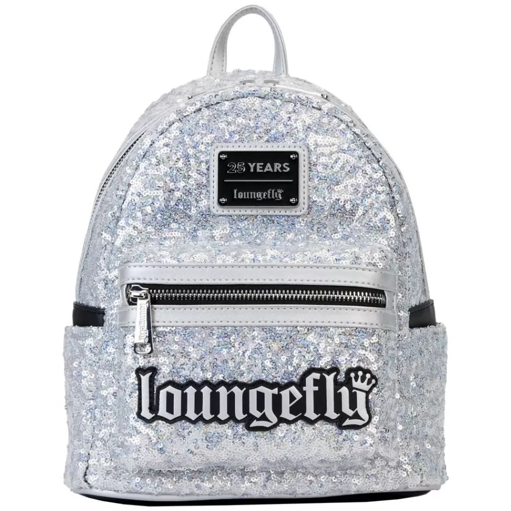 Loungefly 25Th Anniversary Logo Holographic Silver Sequin Mini Backpack Best Sale