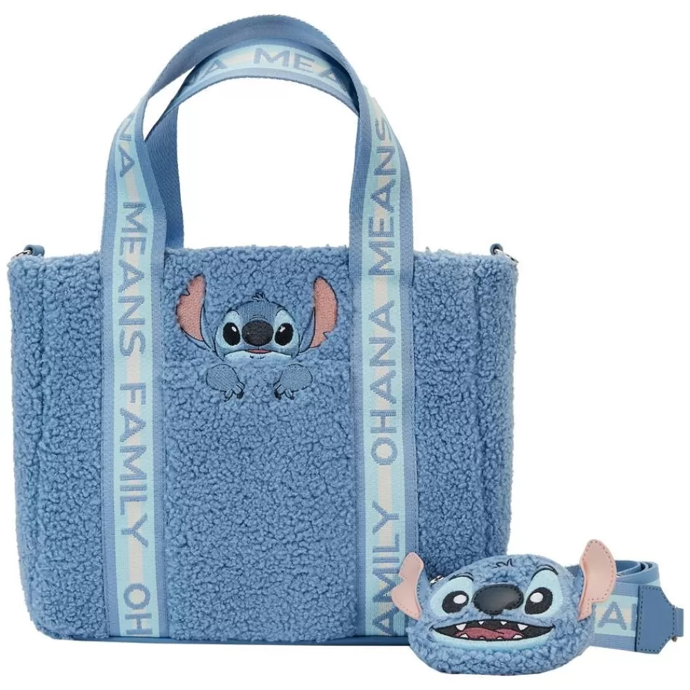 Disney Stitch Plush Sherpa Tote Bag With Coin Bag Store