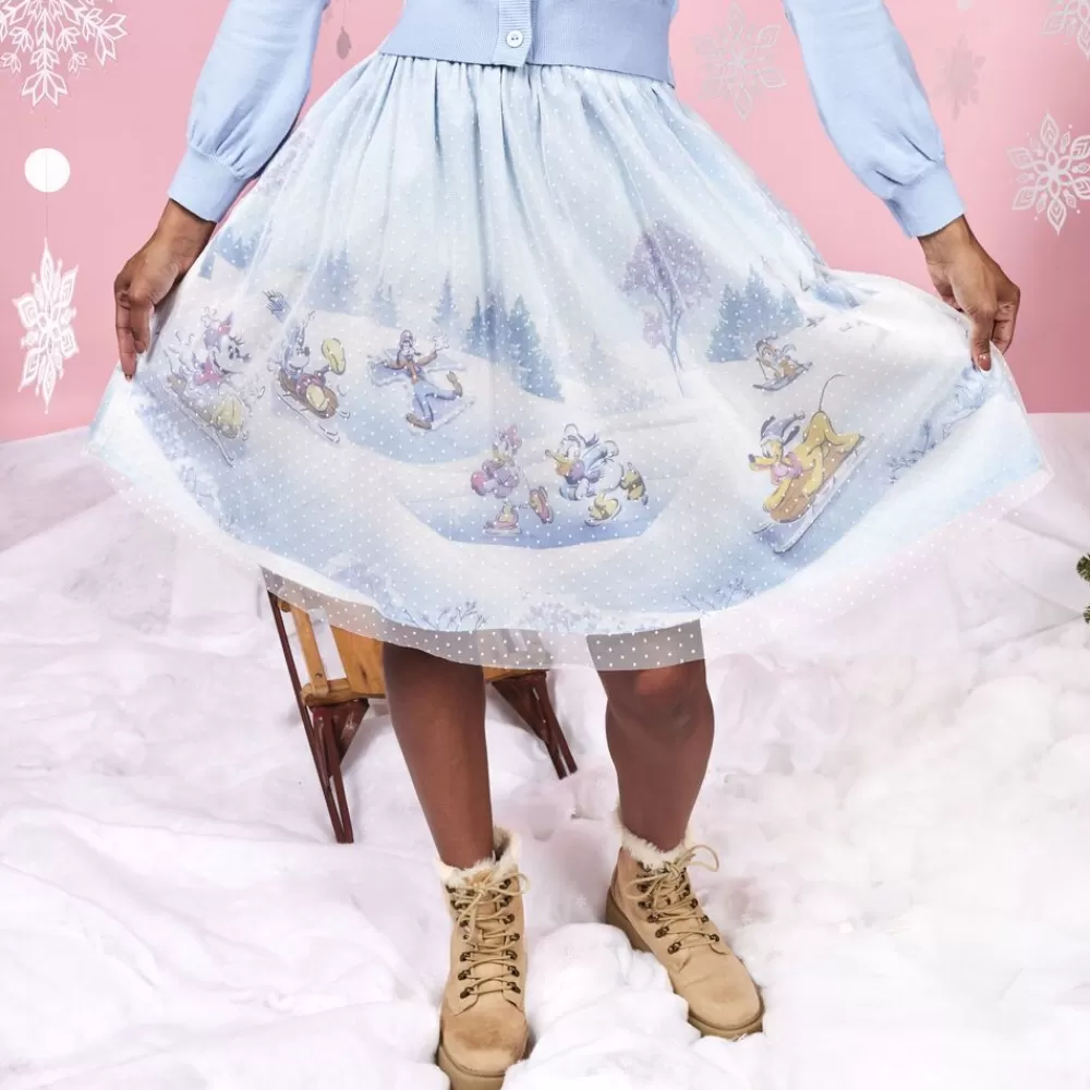 Disney Stitch Shoppe Mickey & Friends Winter Snow Tulle Overlay Skirt Sale